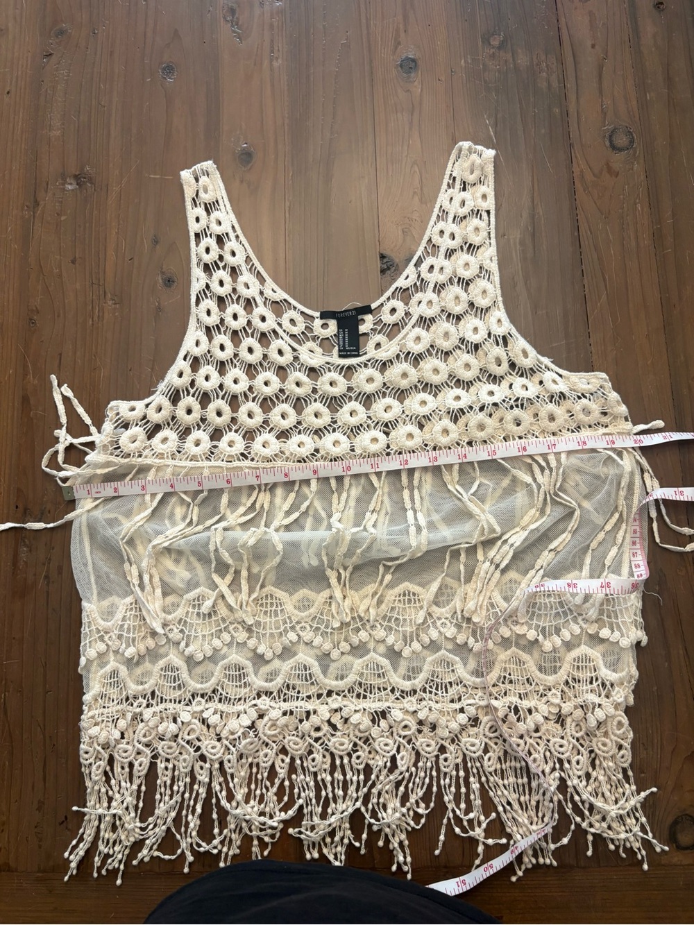 Forever 21 Cream Crochet Lace Fringe Mesh Tank Top - Medium - Never Worn - Picture 4 of 5